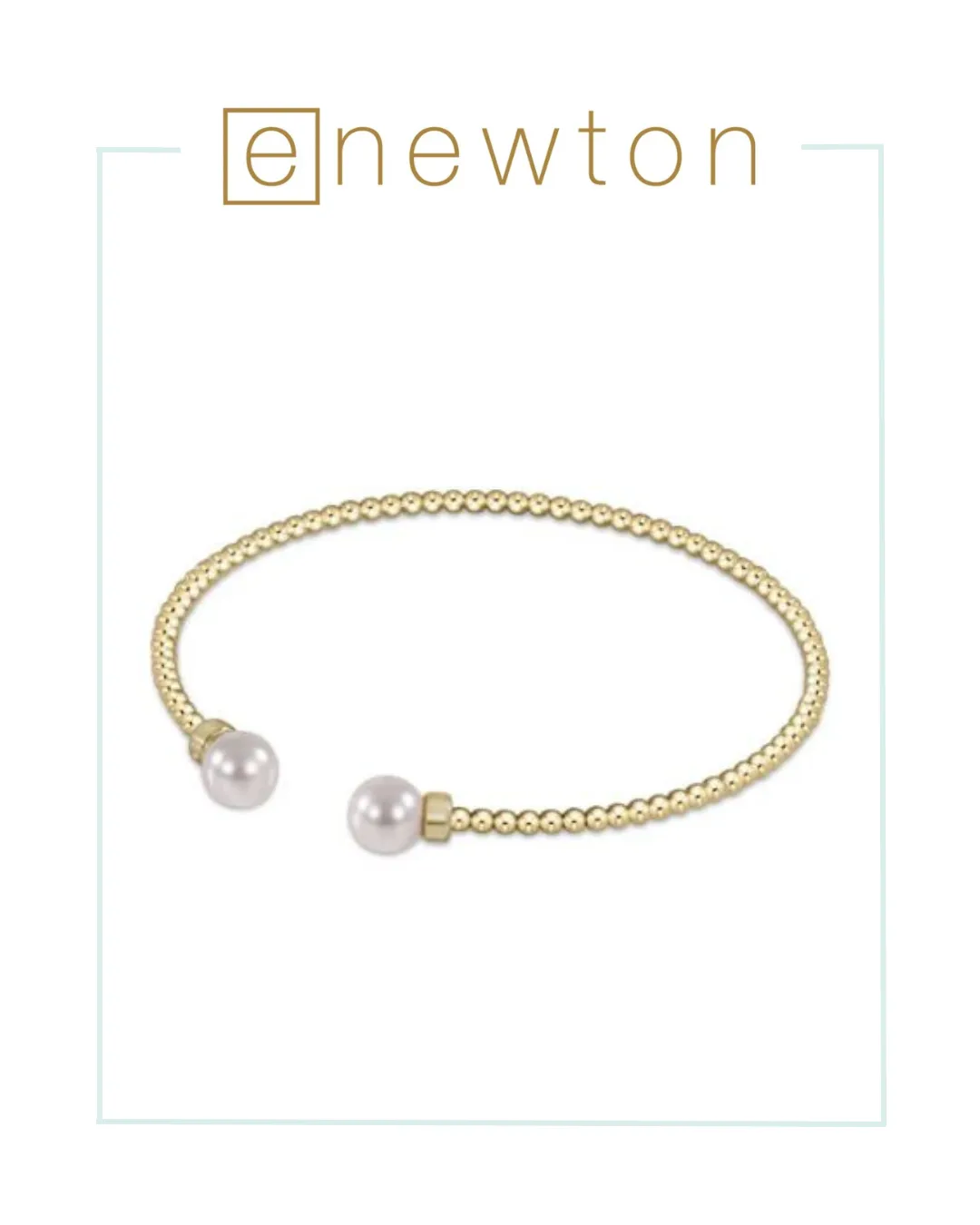 E Newton Classic Gold 2mm Bead Cuff - Pearl