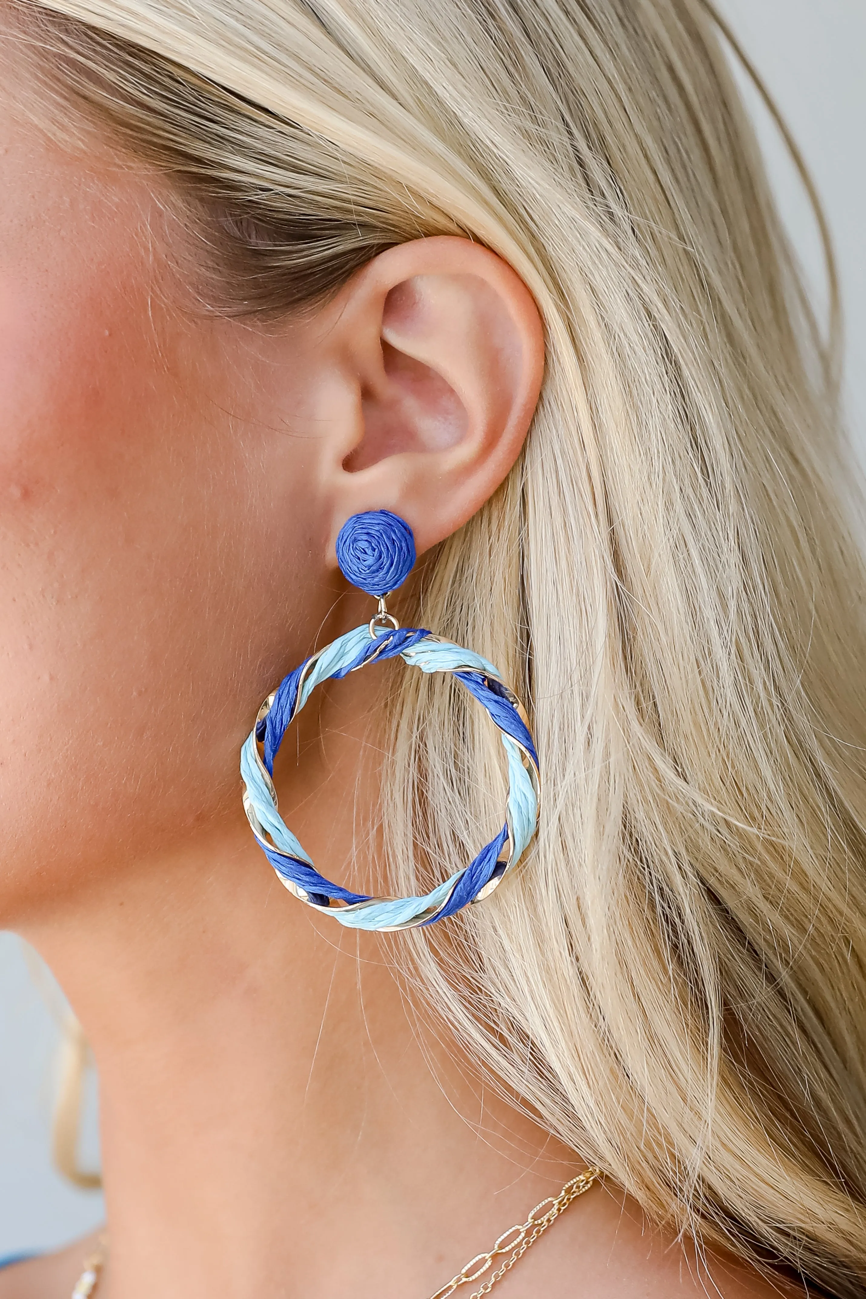 FINAL SALE - Carmen Blue Straw Circle Statement Earrings