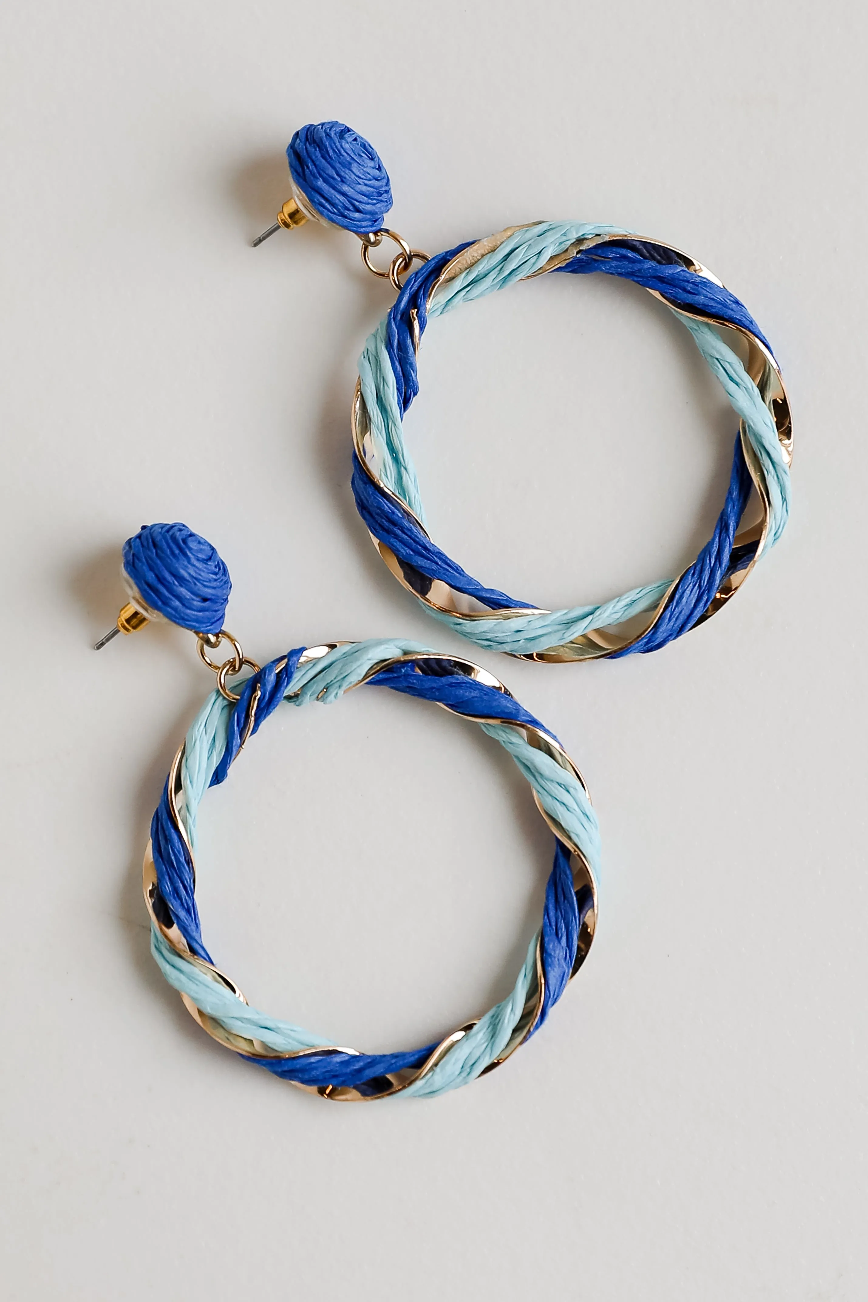 FINAL SALE - Carmen Blue Straw Circle Statement Earrings