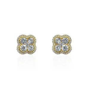 Gold Plated Earrings With CZ Clover with Halo