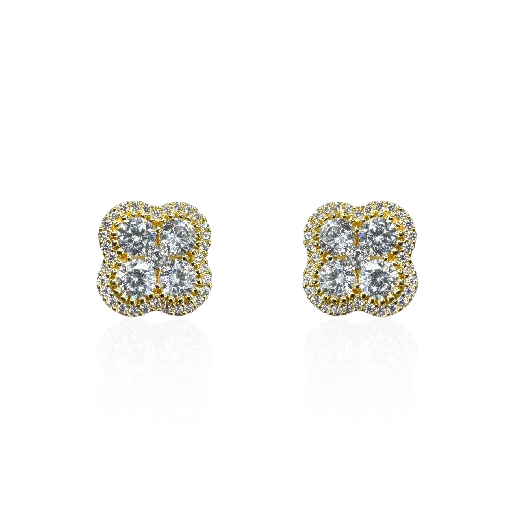 Gold Plated Earrings With CZ Clover with Halo