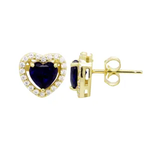 Gold Plated Heart Earring with Sapphire Center
