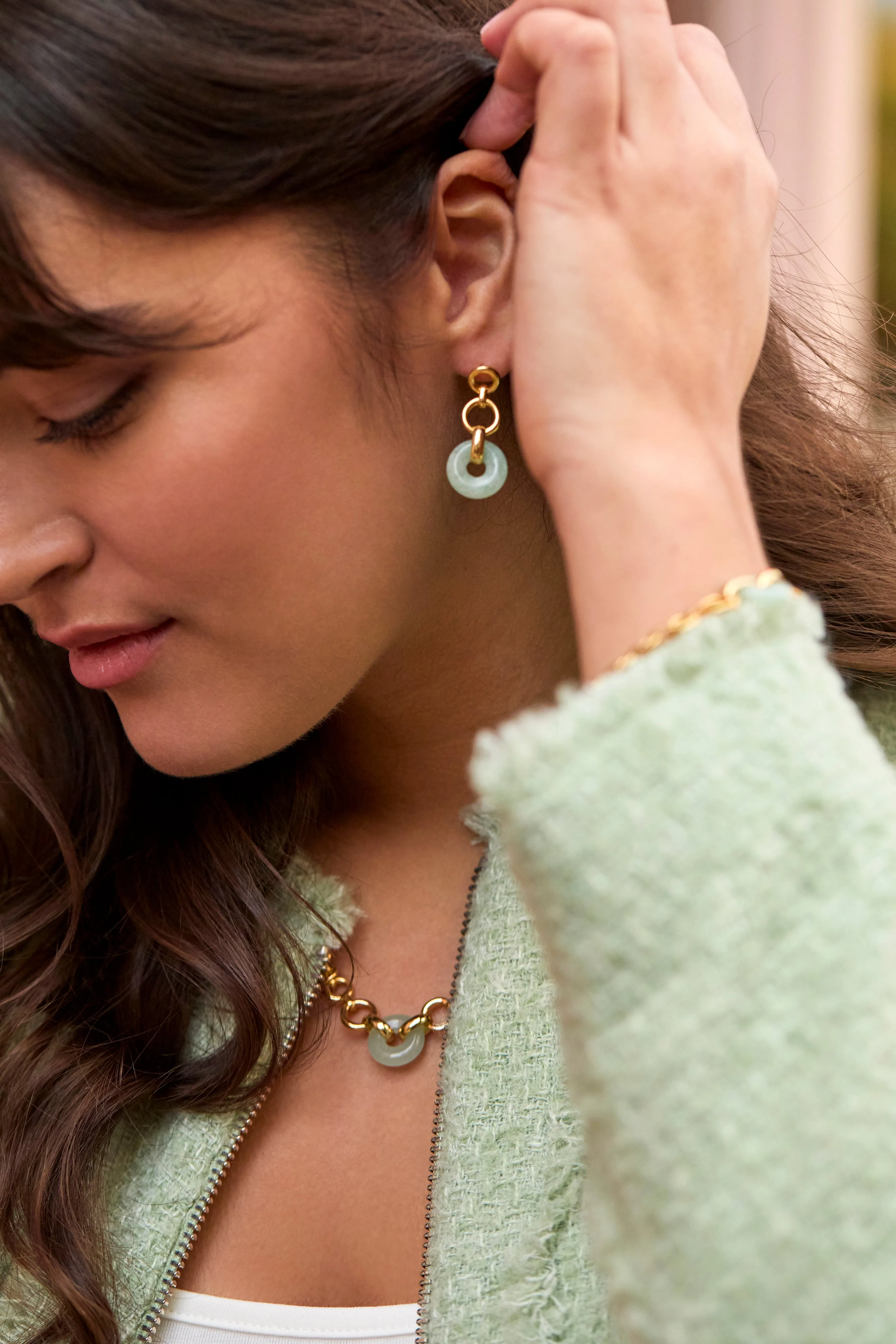 Green Quartz Graduated Round Link Drop Earrings