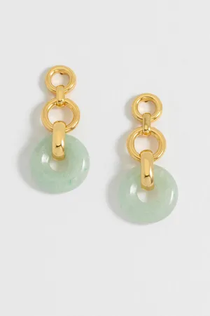 Green Quartz Graduated Round Link Drop Earrings