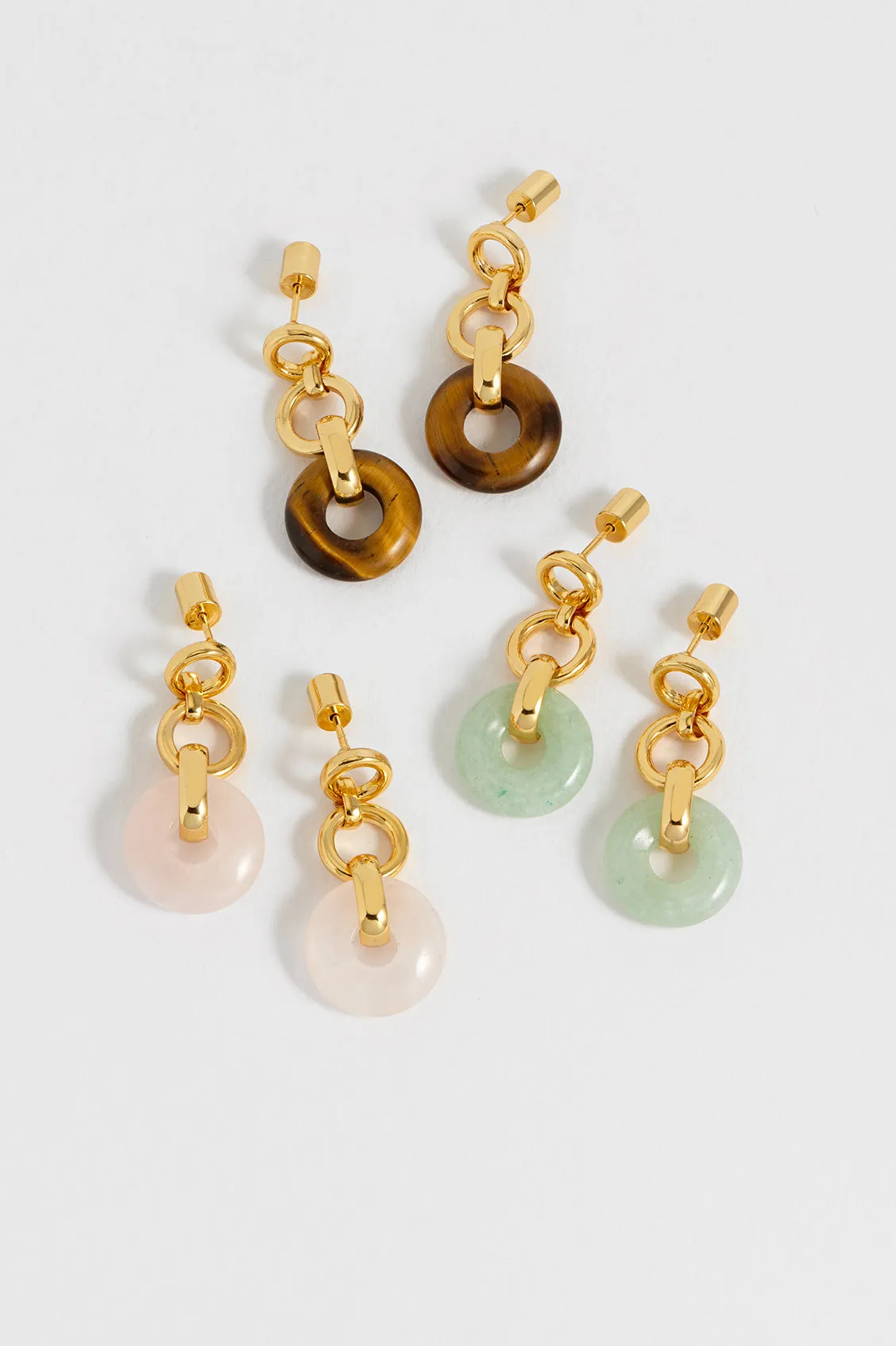 Green Quartz Graduated Round Link Drop Earrings