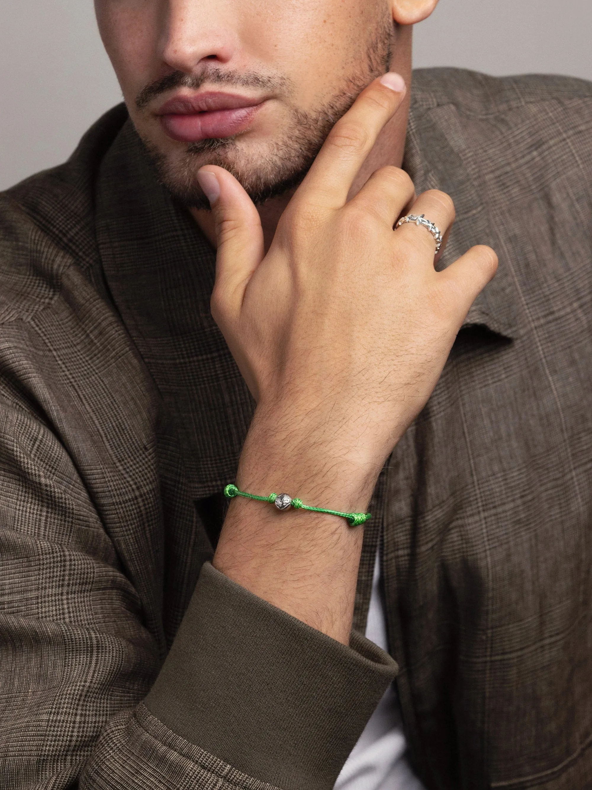 Green String Bracelet with Silver