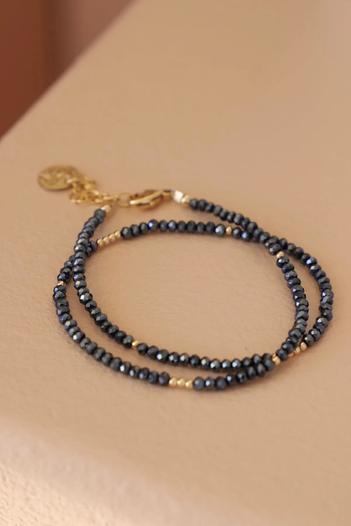 HEMATITE PETITE CRYSTAL DOUBLE WRAP BRACELET