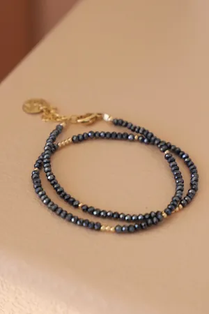 HEMATITE PETITE CRYSTAL DOUBLE WRAP BRACELET