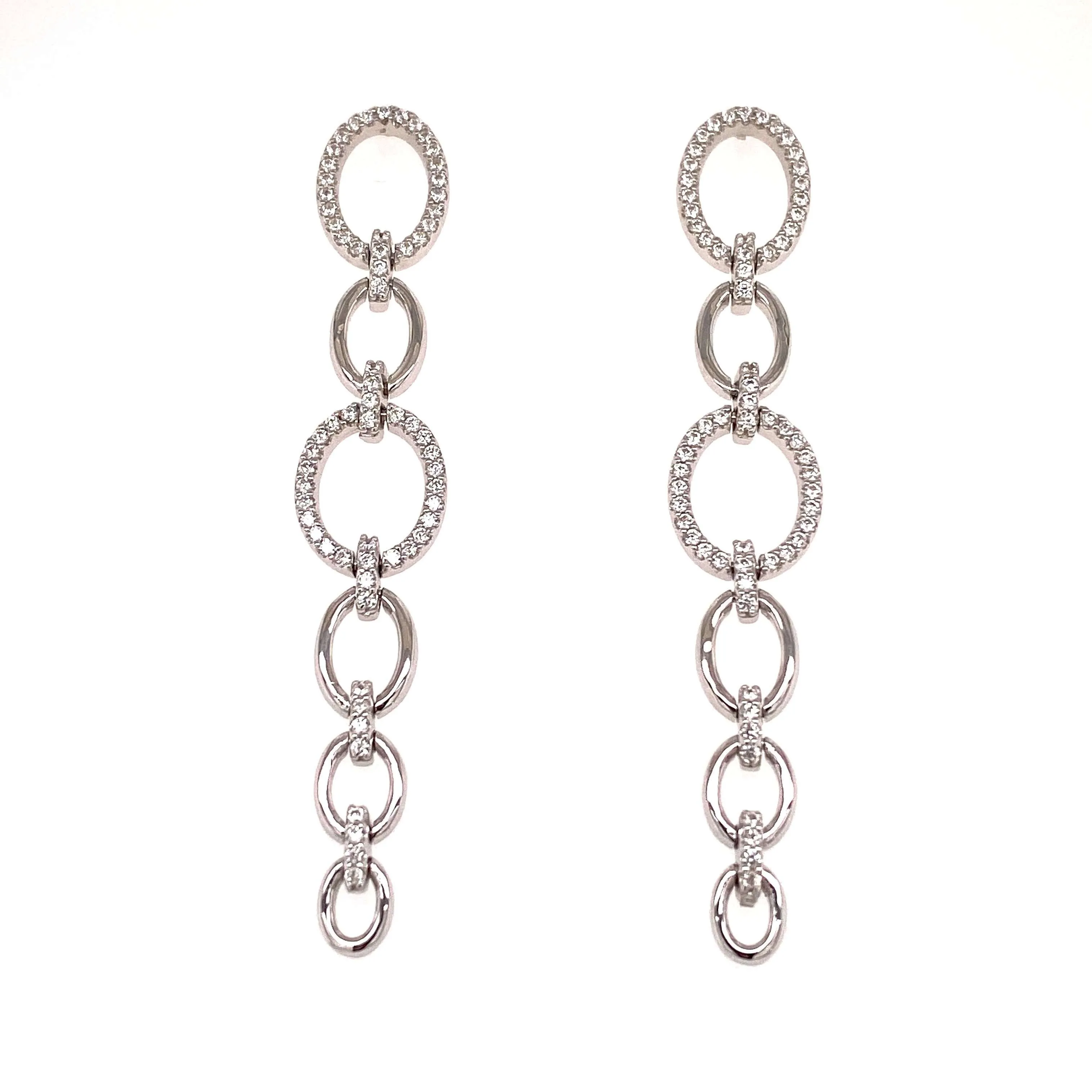 Long Link Styled Earrings With CZ Border
