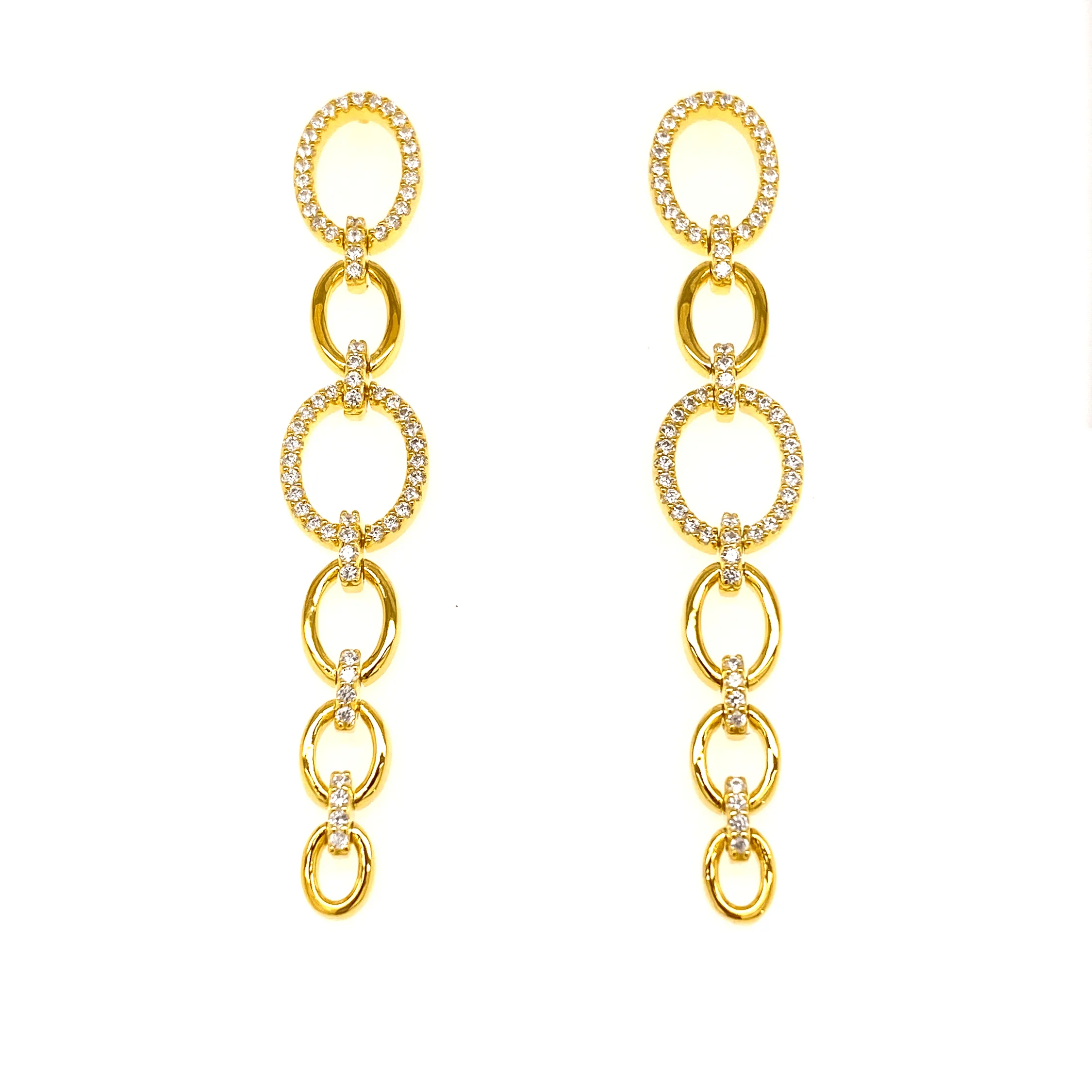 Long Link Styled Earrings With CZ Border
