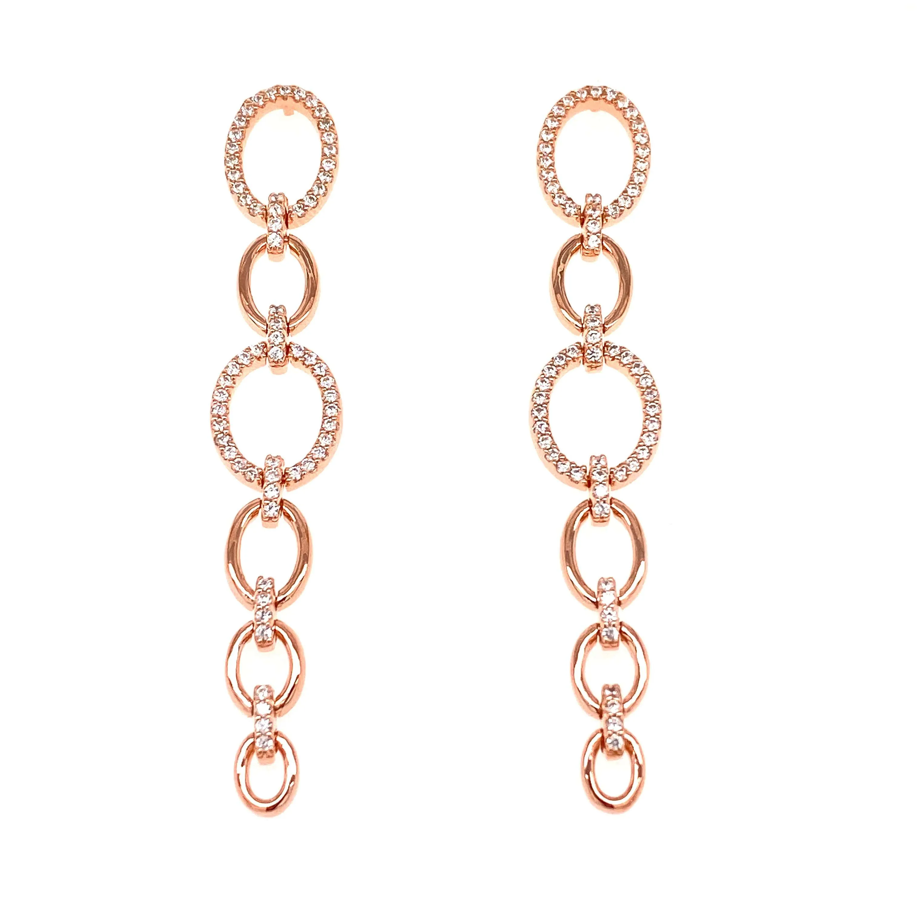 Long Link Styled Earrings With CZ Border