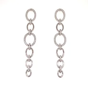 Long Link Styled Earrings With CZ Border
