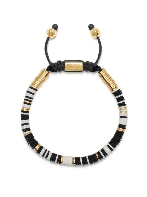 Men's Beaded Bracelet with Black and White Disc Beads and Gold