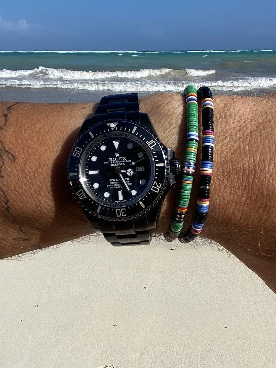 Men's Beaded Bracelet with Black Disc Beads