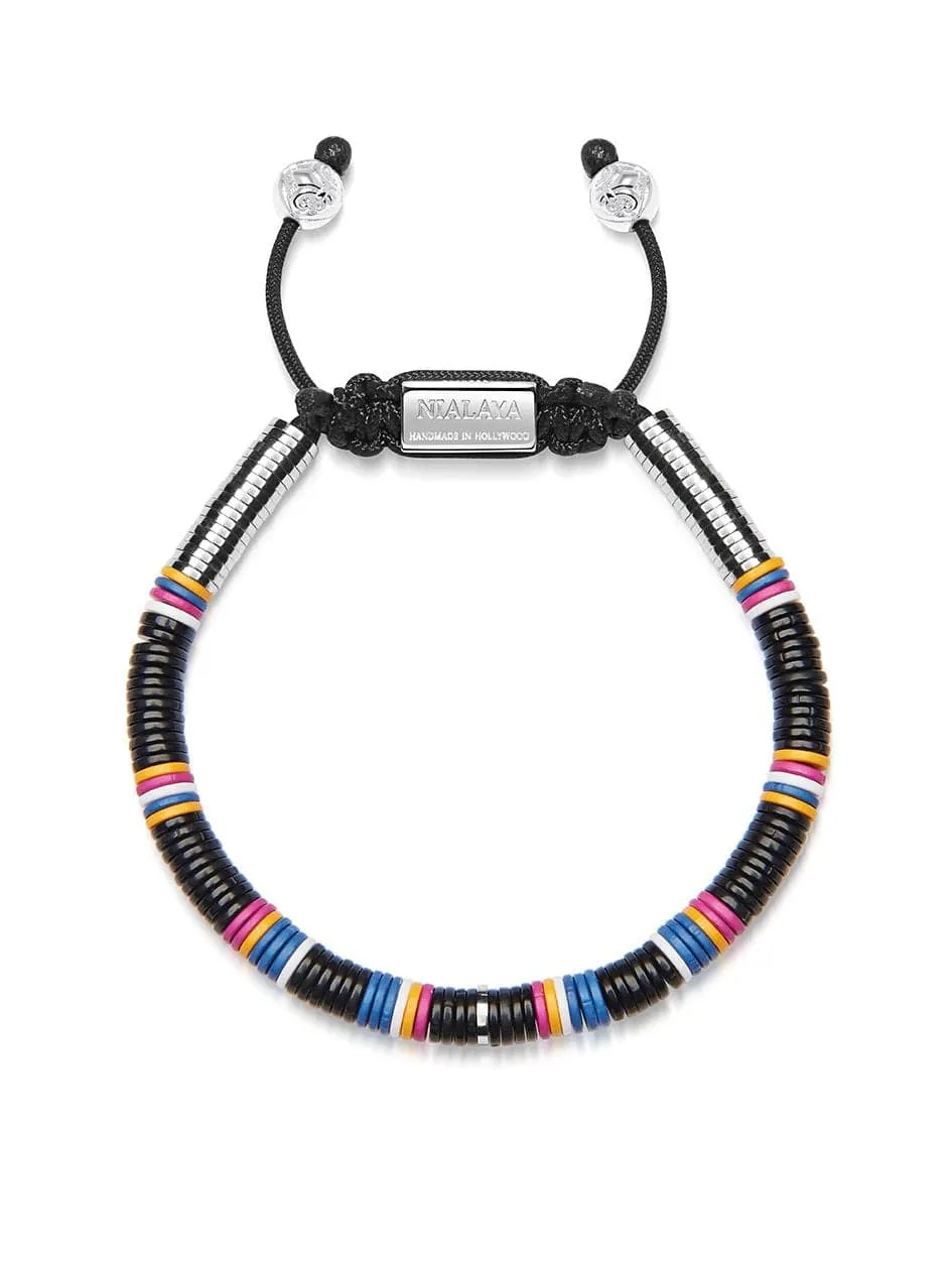 Men's Beaded Bracelet with Black Disc Beads