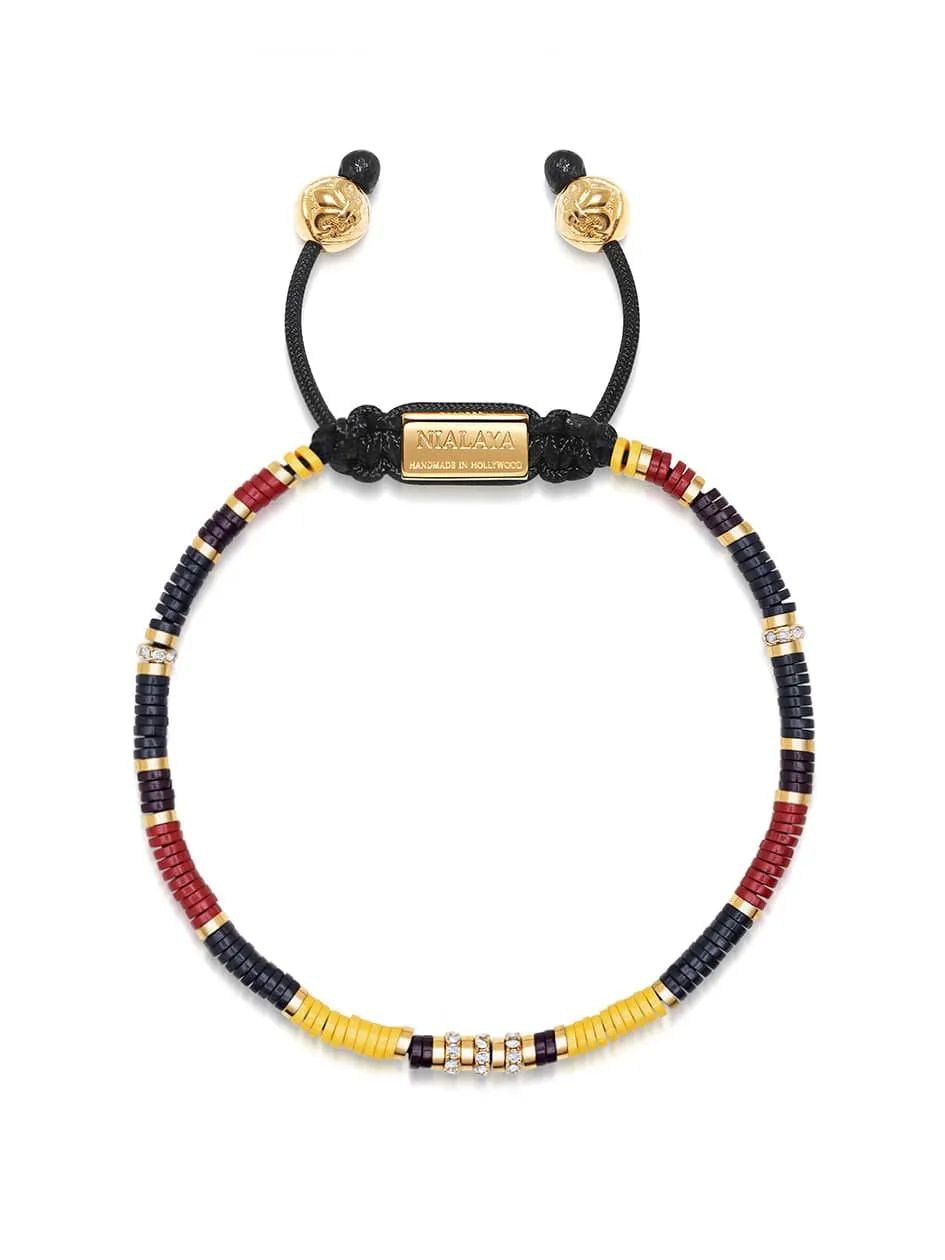 Men's Beaded Bracelet with Black, Yellow and Red Mini Disc Beads