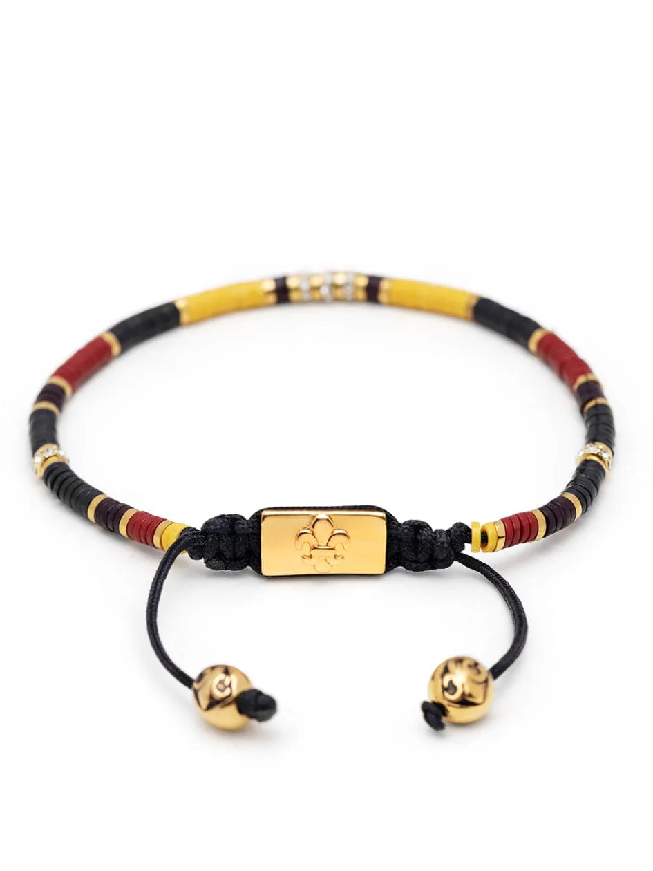 Men's Beaded Bracelet with Black, Yellow and Red Mini Disc Beads