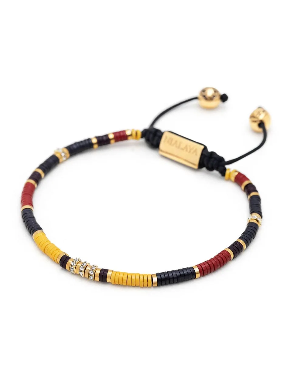 Men's Beaded Bracelet with Black, Yellow and Red Mini Disc Beads