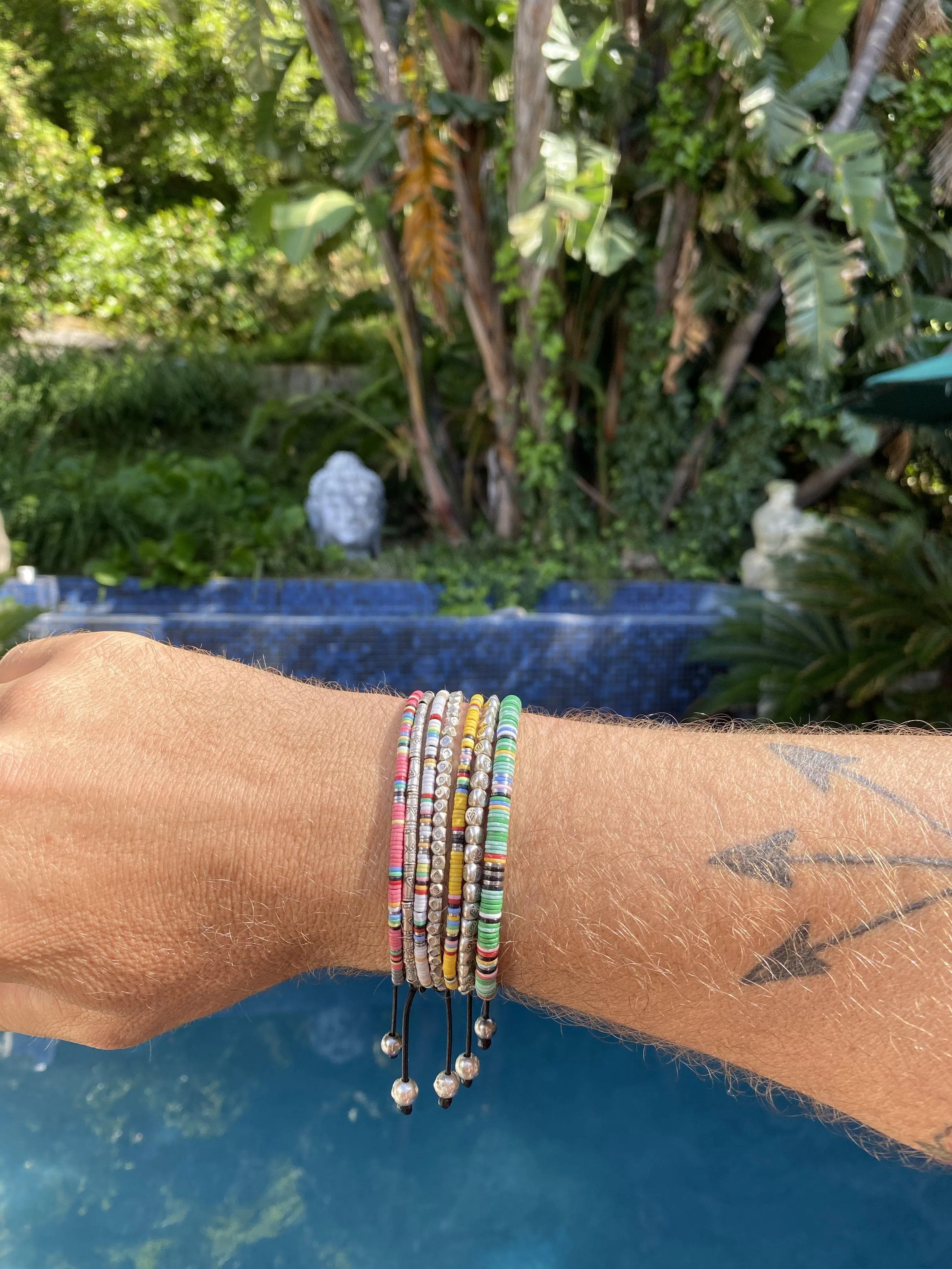 Men's Beaded Bracelet with Blue Mini Disc Beads