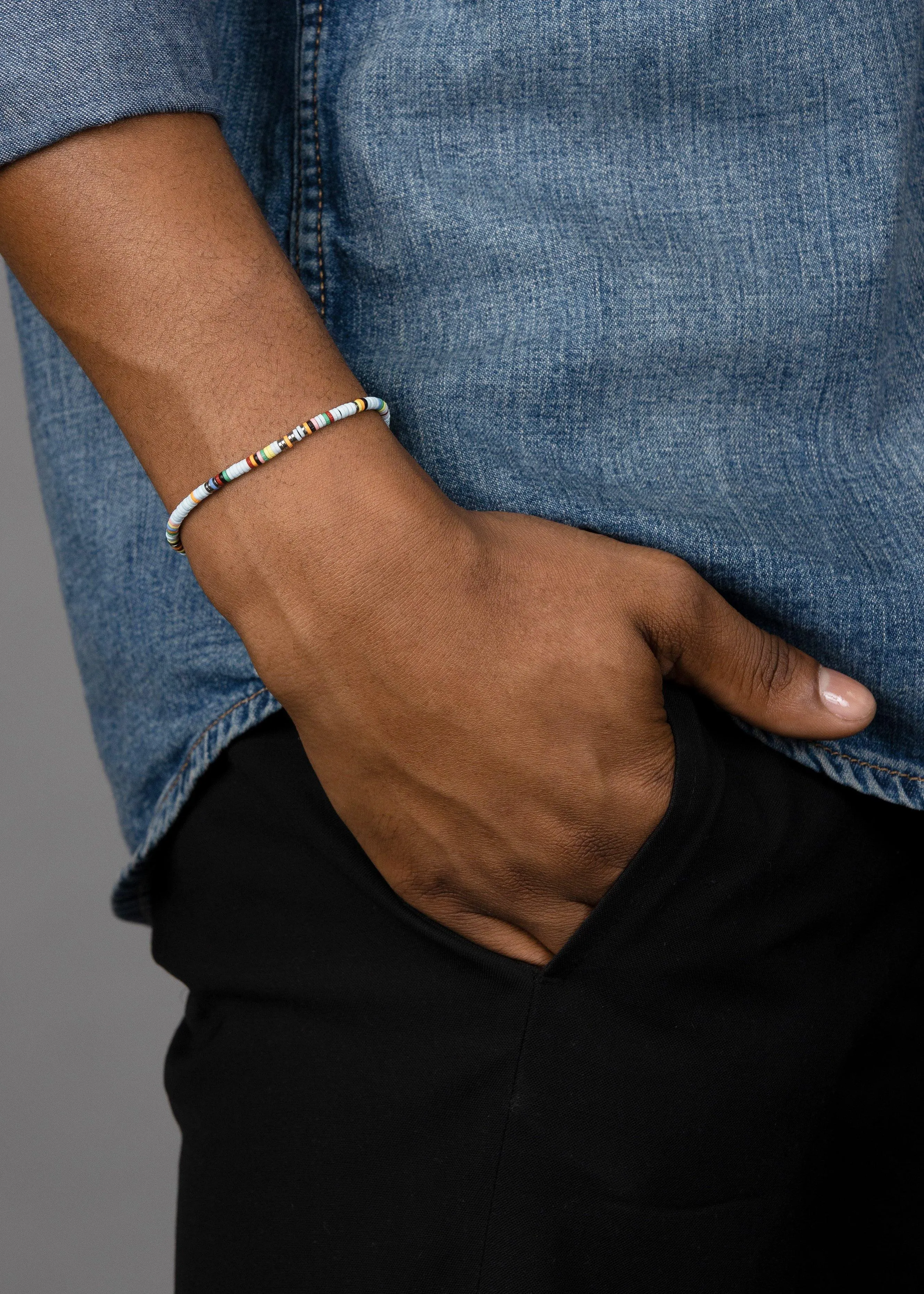 Men's Beaded Bracelet with Blue Mini Disc Beads