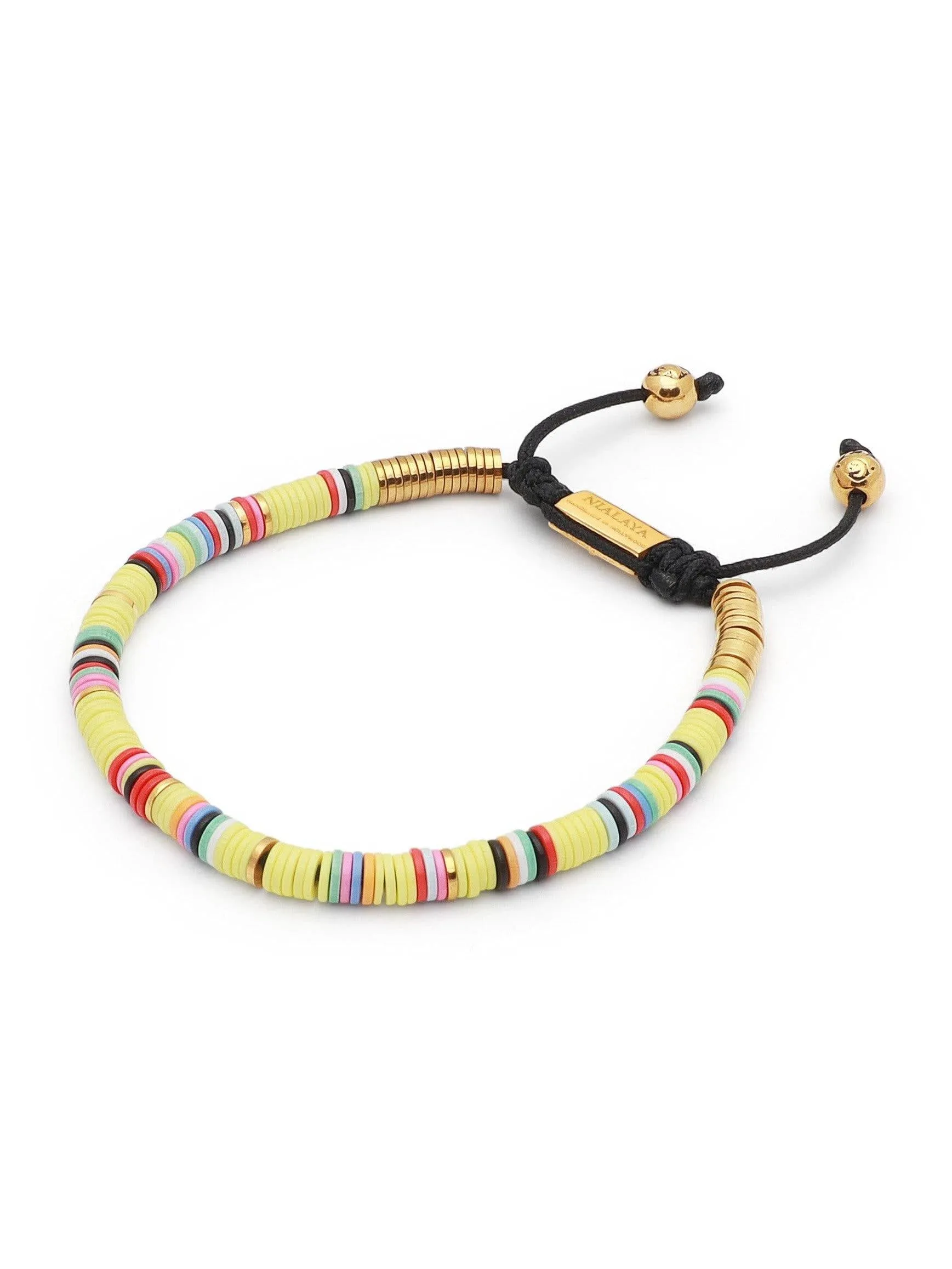 Men's Beaded Bracelet with Lemon Yellow Disc Beads and Gold