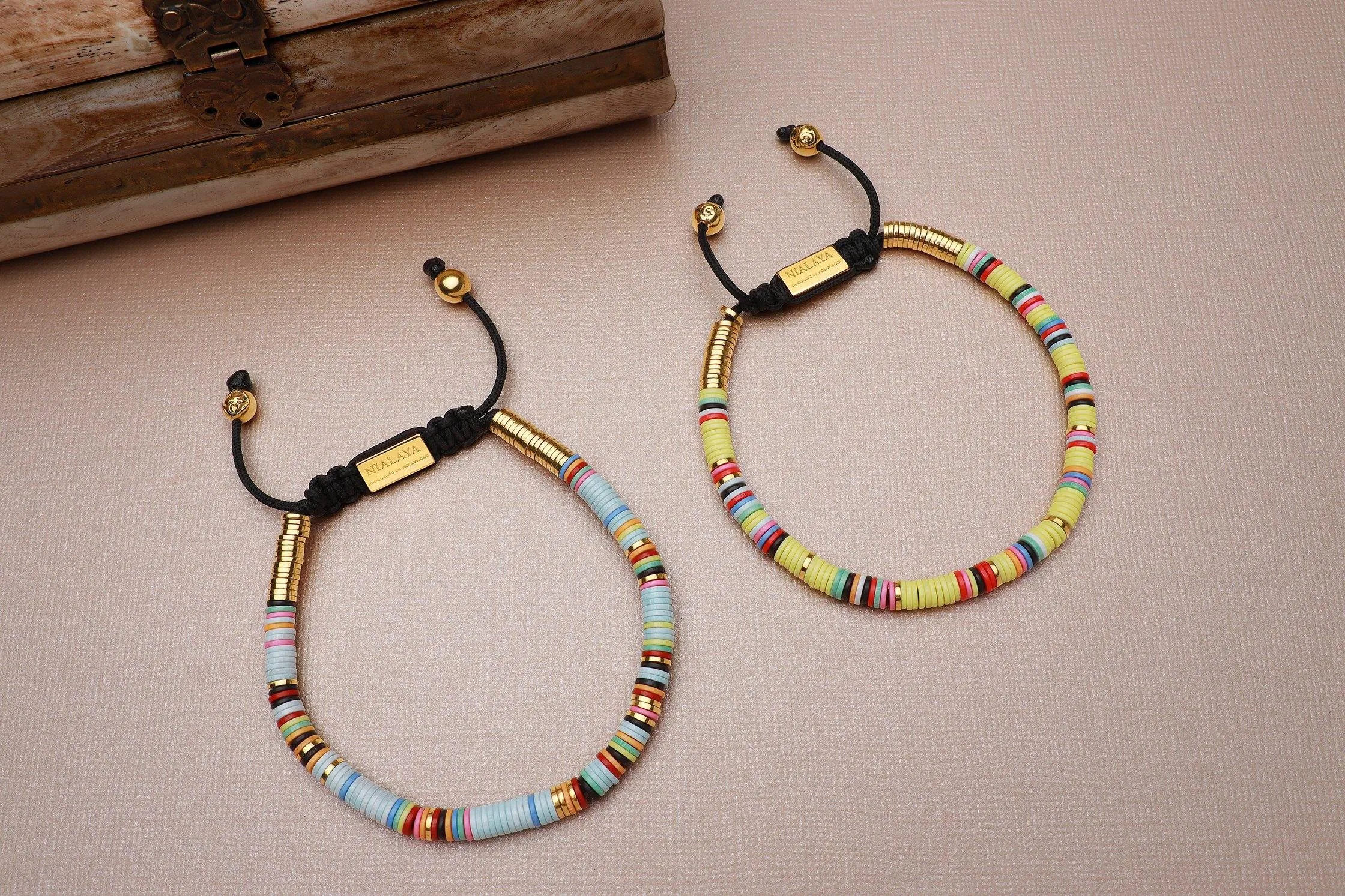 Men's Beaded Bracelet with Lemon Yellow Disc Beads and Gold