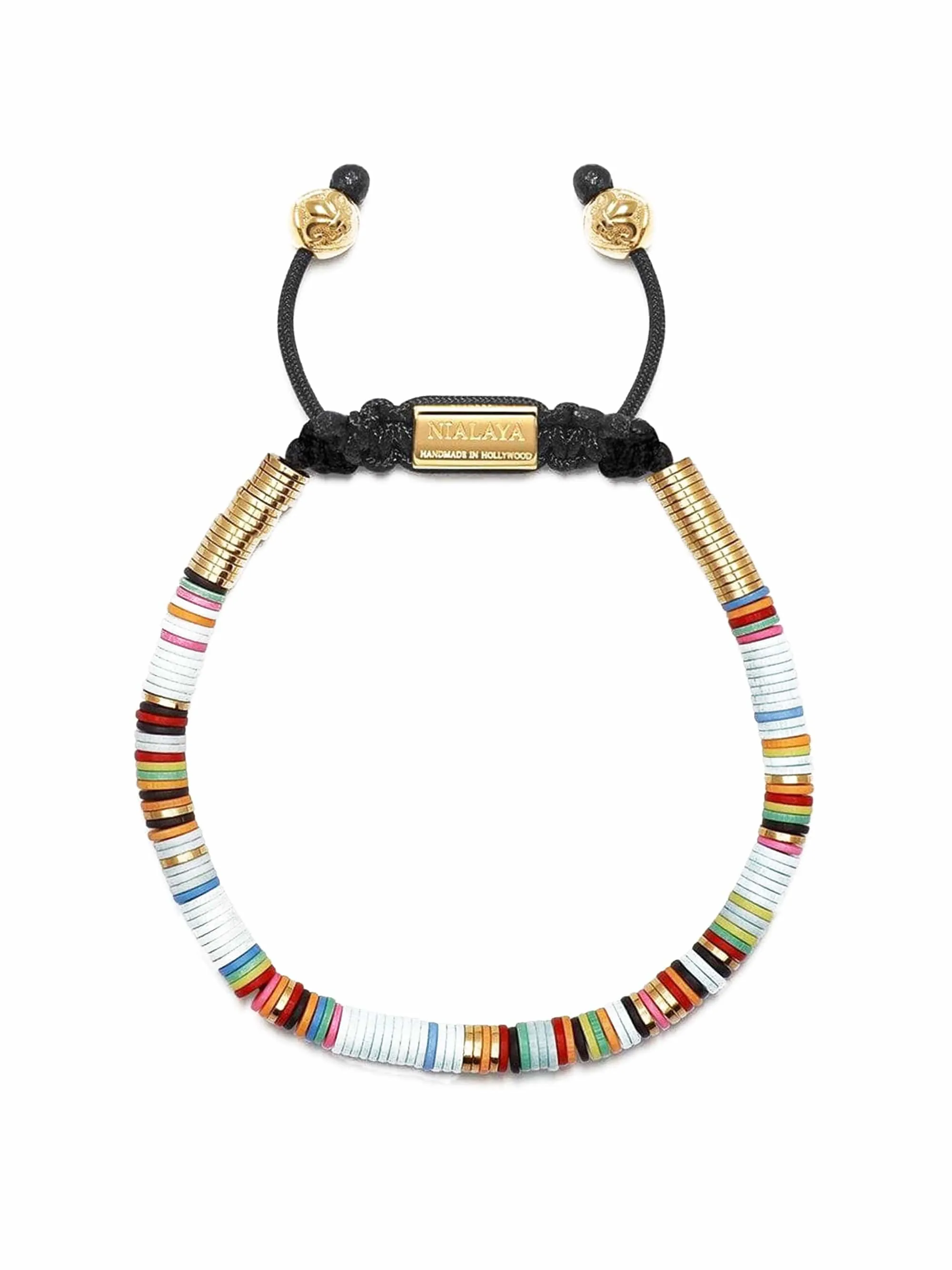 Men's Beaded Bracelet with Light Blue Disc Beads and Gold