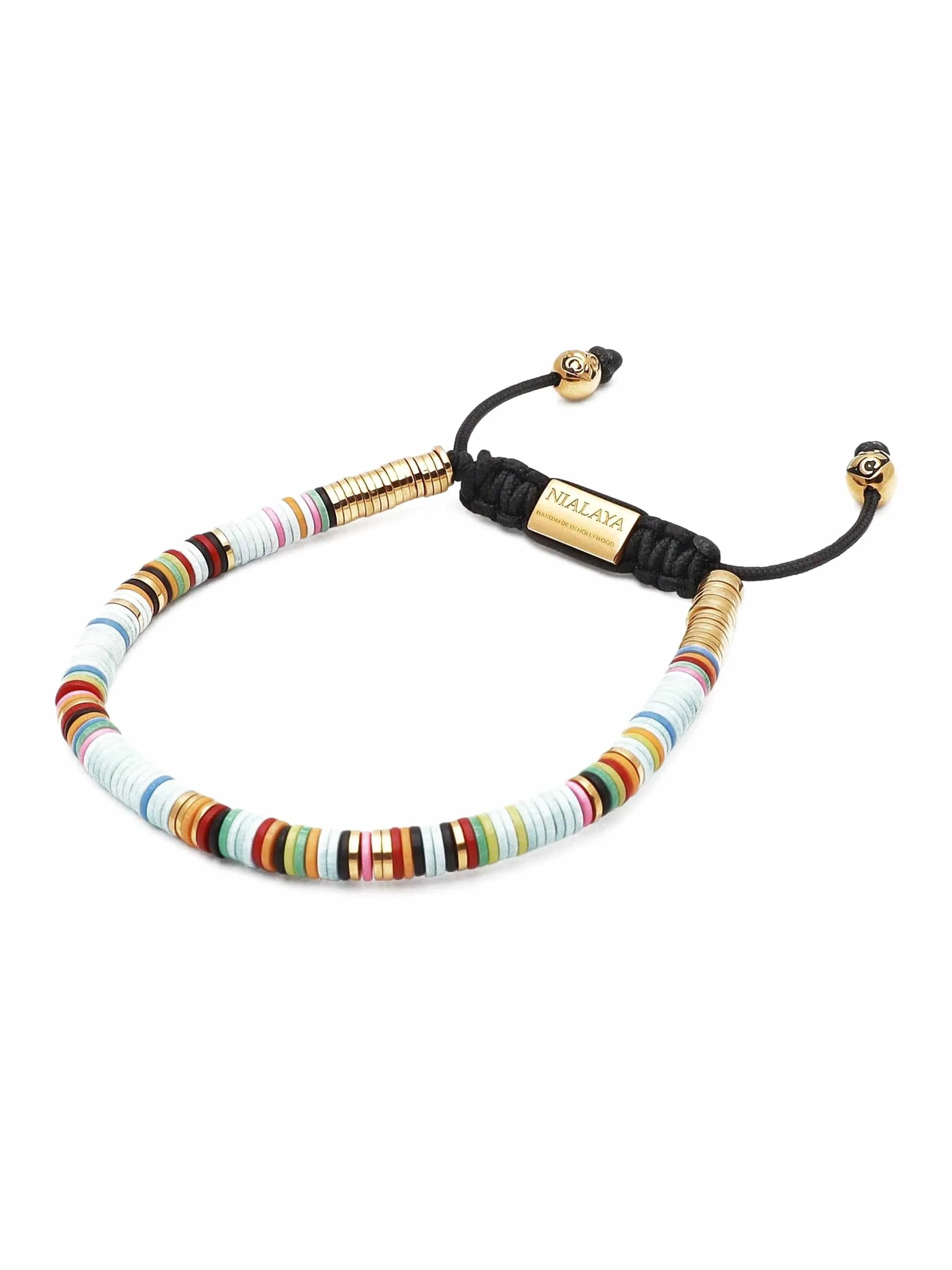 Men's Beaded Bracelet with Light Blue Disc Beads and Gold