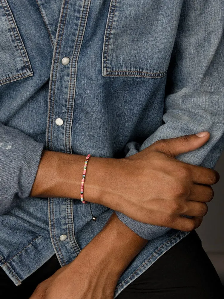 Men's Beaded Bracelet with Pink Mini Disc Beads