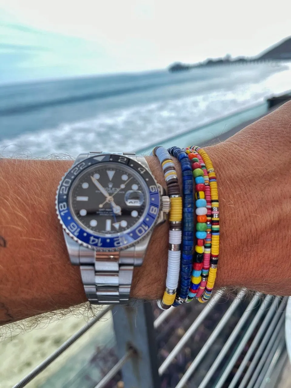 Men's Beaded Bracelet with Pink Mini Disc Beads