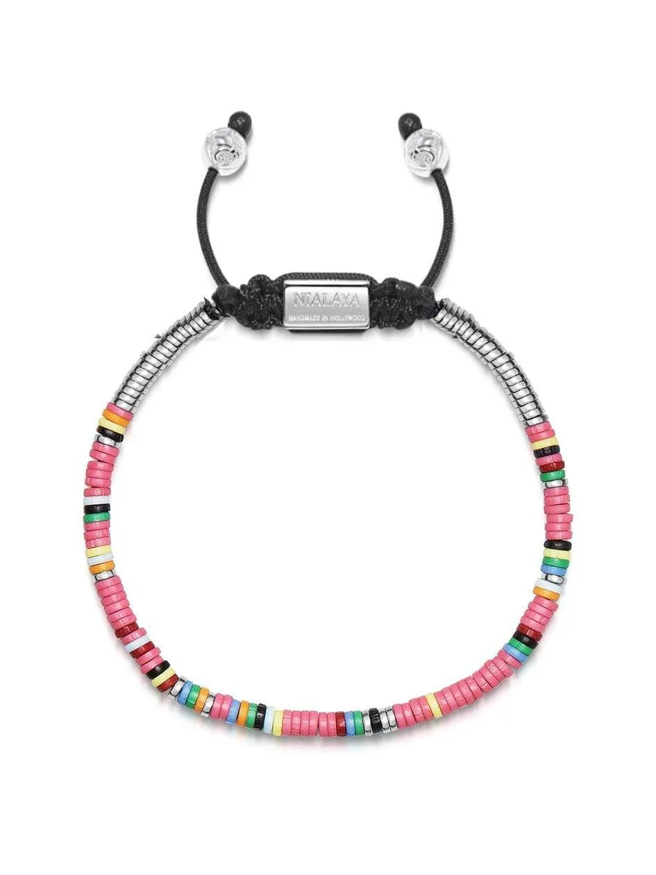 Men's Beaded Bracelet with Pink Mini Disc Beads