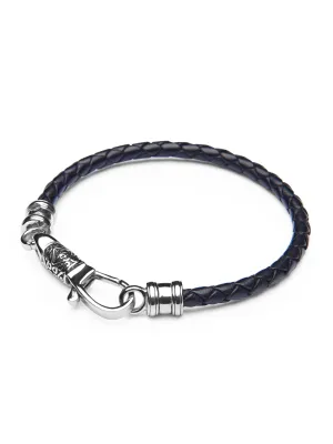 Men's Black Leather Bracelet with Silver Hook Clasp
