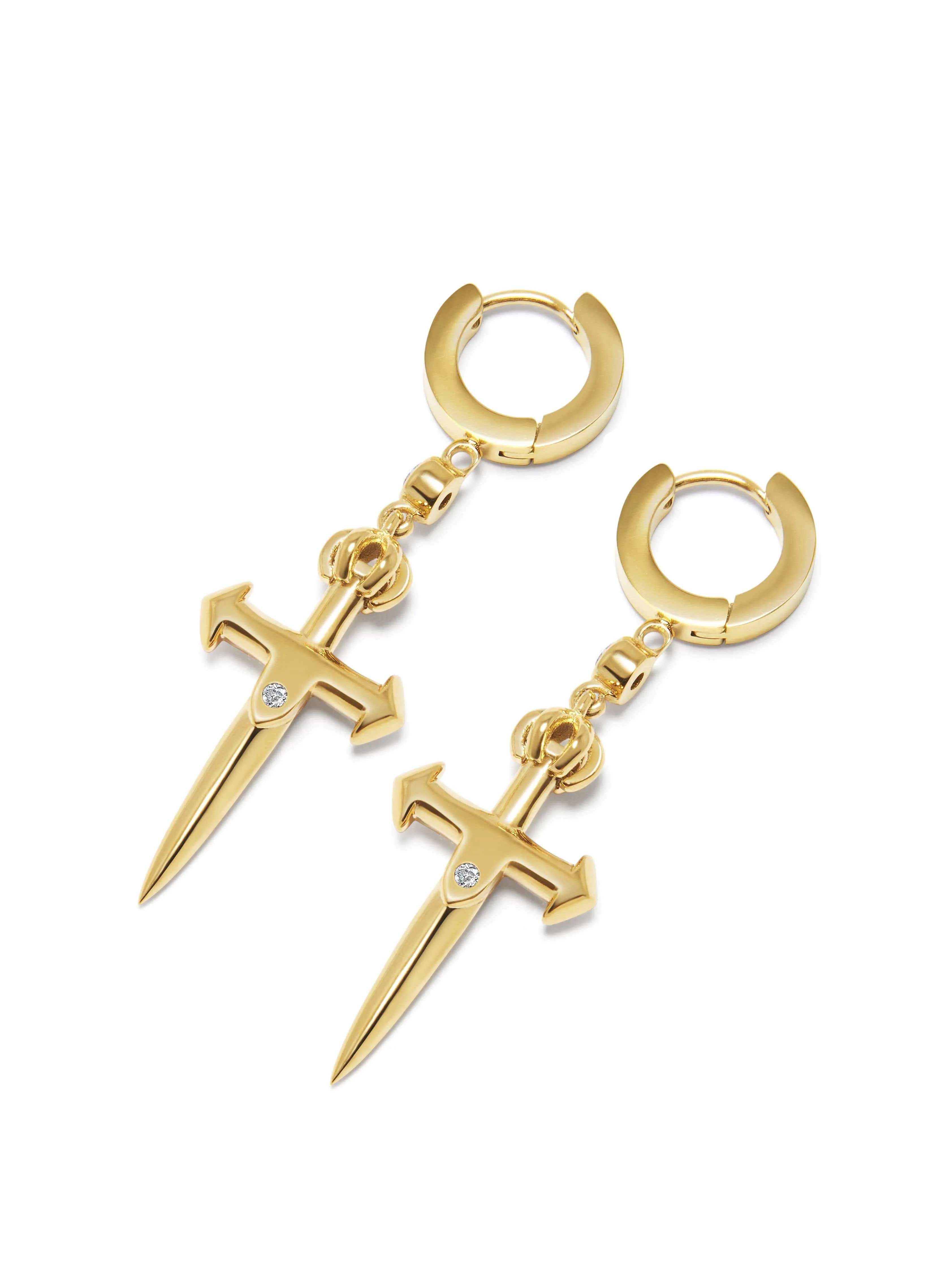 Men's Skyfall Sword Earrings in Gold