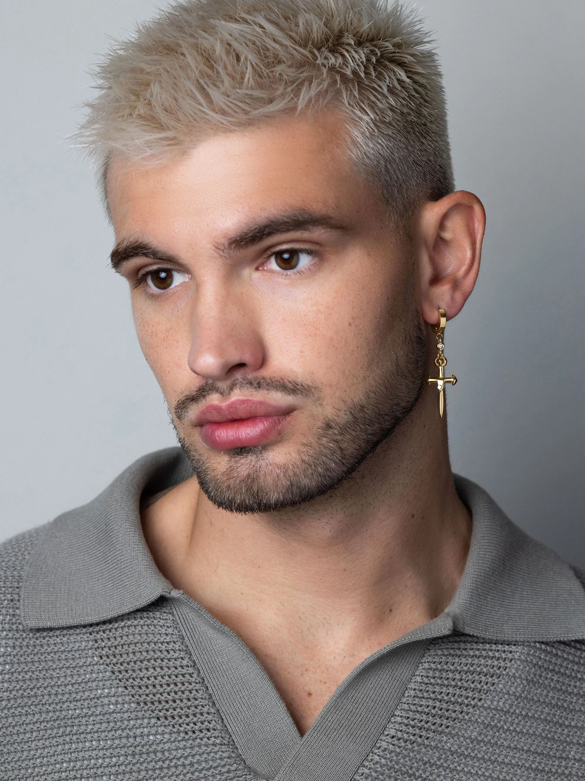 Men's Skyfall Sword Earrings in Gold