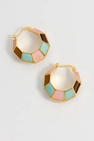 Mixed Gemstone Octagon Hinge Hoop Earrings
