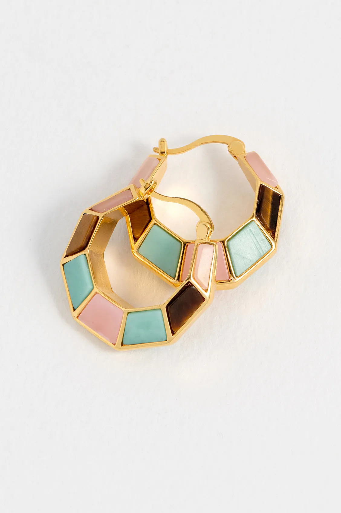 Mixed Gemstone Octagon Hinge Hoop Earrings