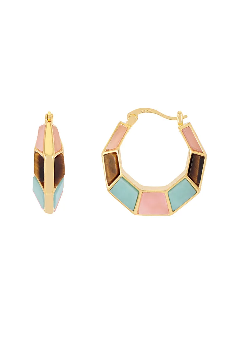 Mixed Gemstone Octagon Hinge Hoop Earrings