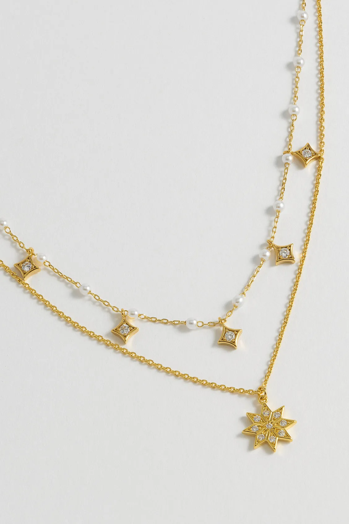 Pearl Star Double Chain Necklace