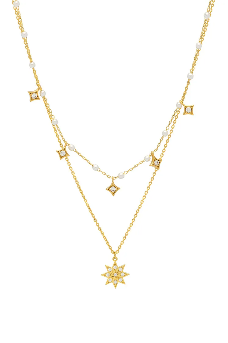 Pearl Star Double Chain Necklace