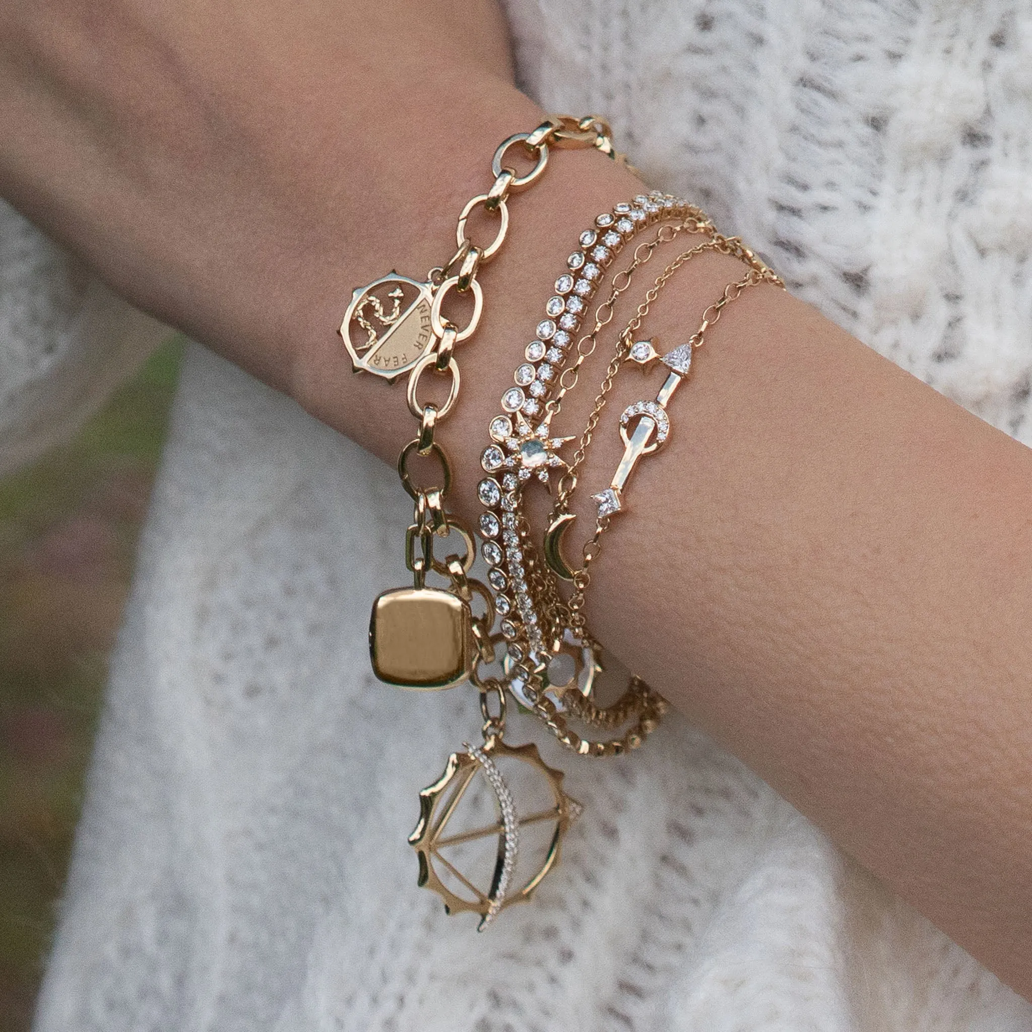 "Strength" Arrow and Diamond Petite Poesy Bracelet