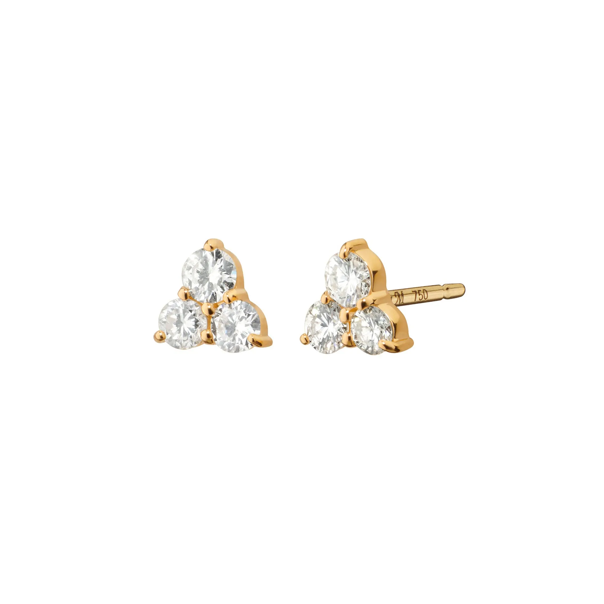 Reclaimed 18k Yellow Gold and Diamond Earrings, 3 Diamonds