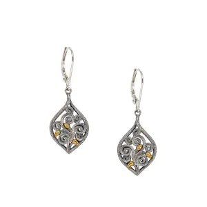 Silver and 10k Yellow Gold Tree of Life Leverback Earrings