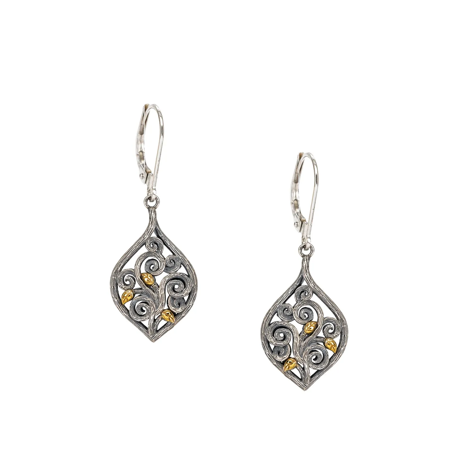 Silver and 10k Yellow Gold Tree of Life Leverback Earrings