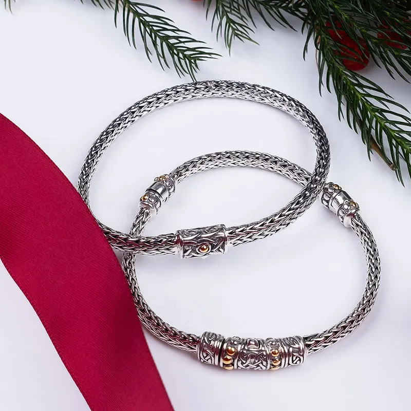 Silver and 18k Gold Dragon Weave Oval Bracelet