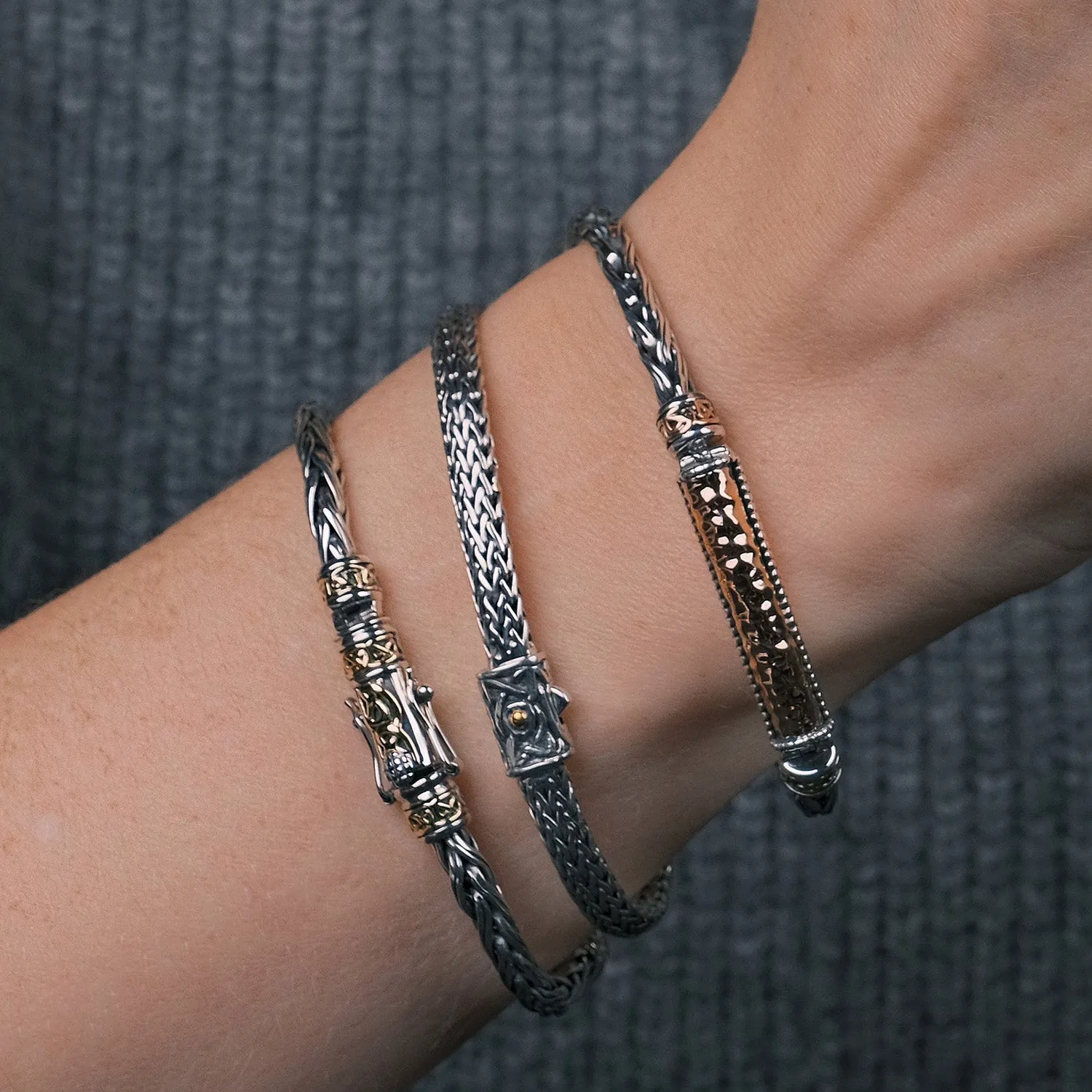 Silver and 18k Gold Dragon Weave Oval Bracelet