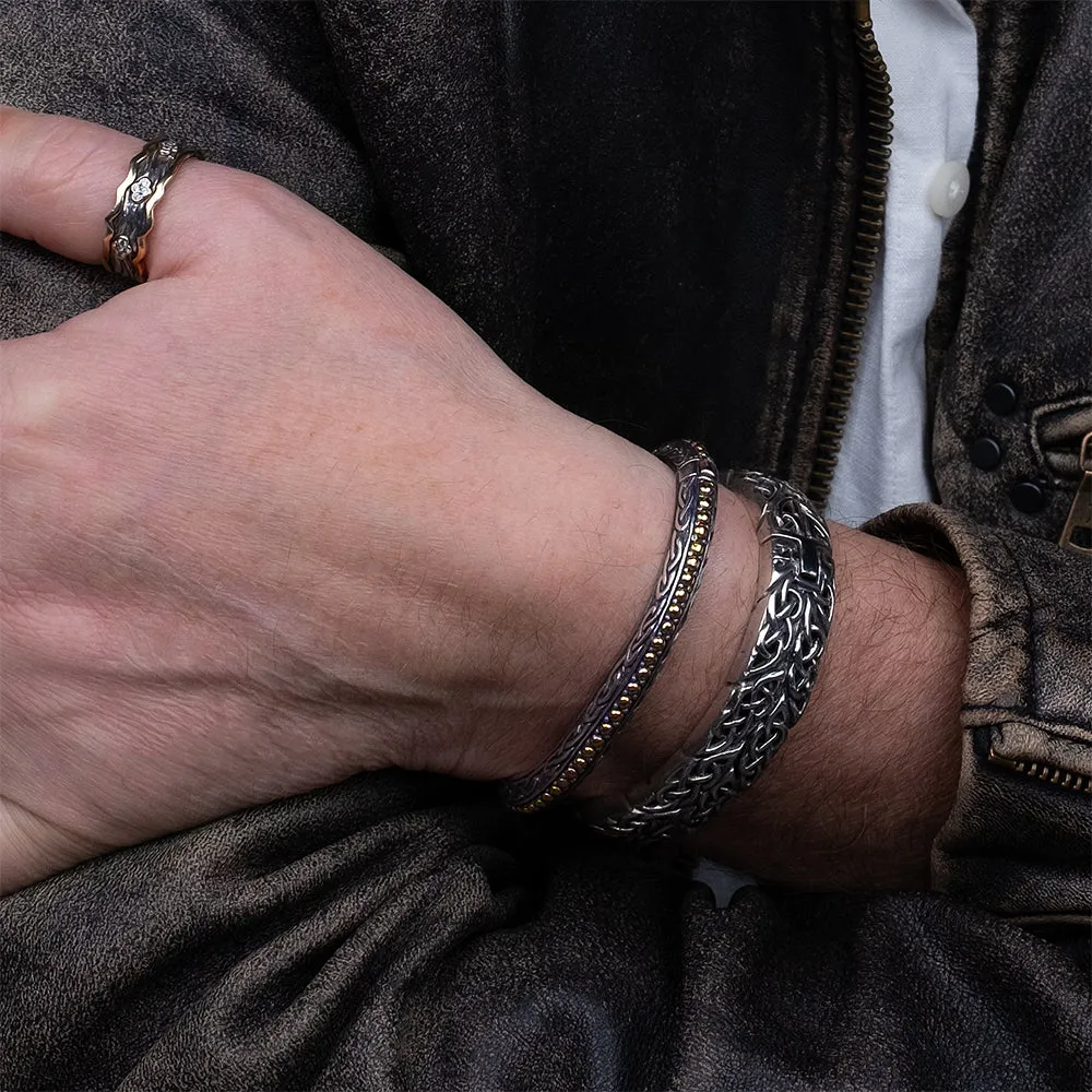 Silver Celtic Double Knotwork Hinged Bangle