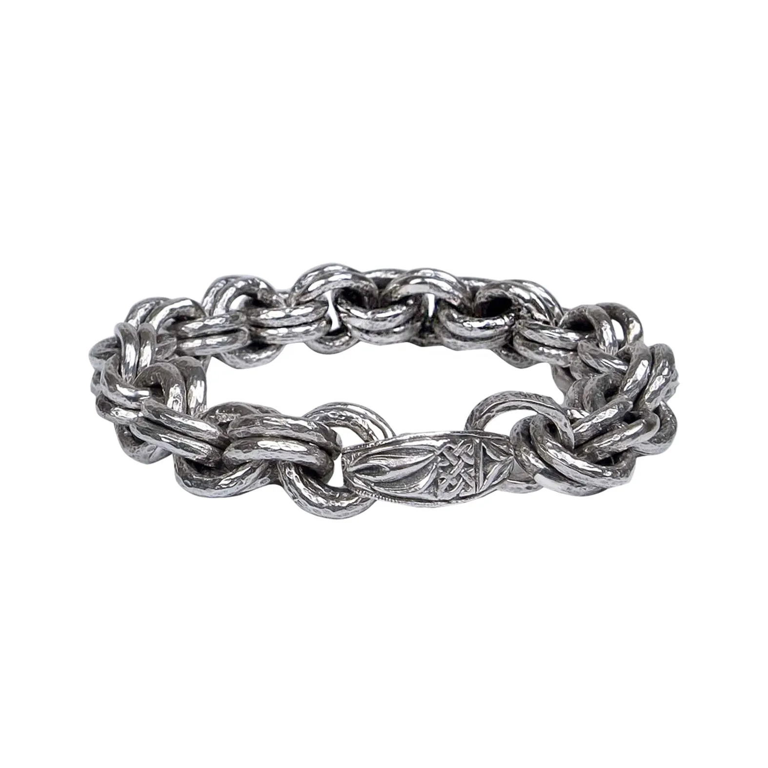 Silver Heavy Double Ring Hammered Pictish  Bracelet