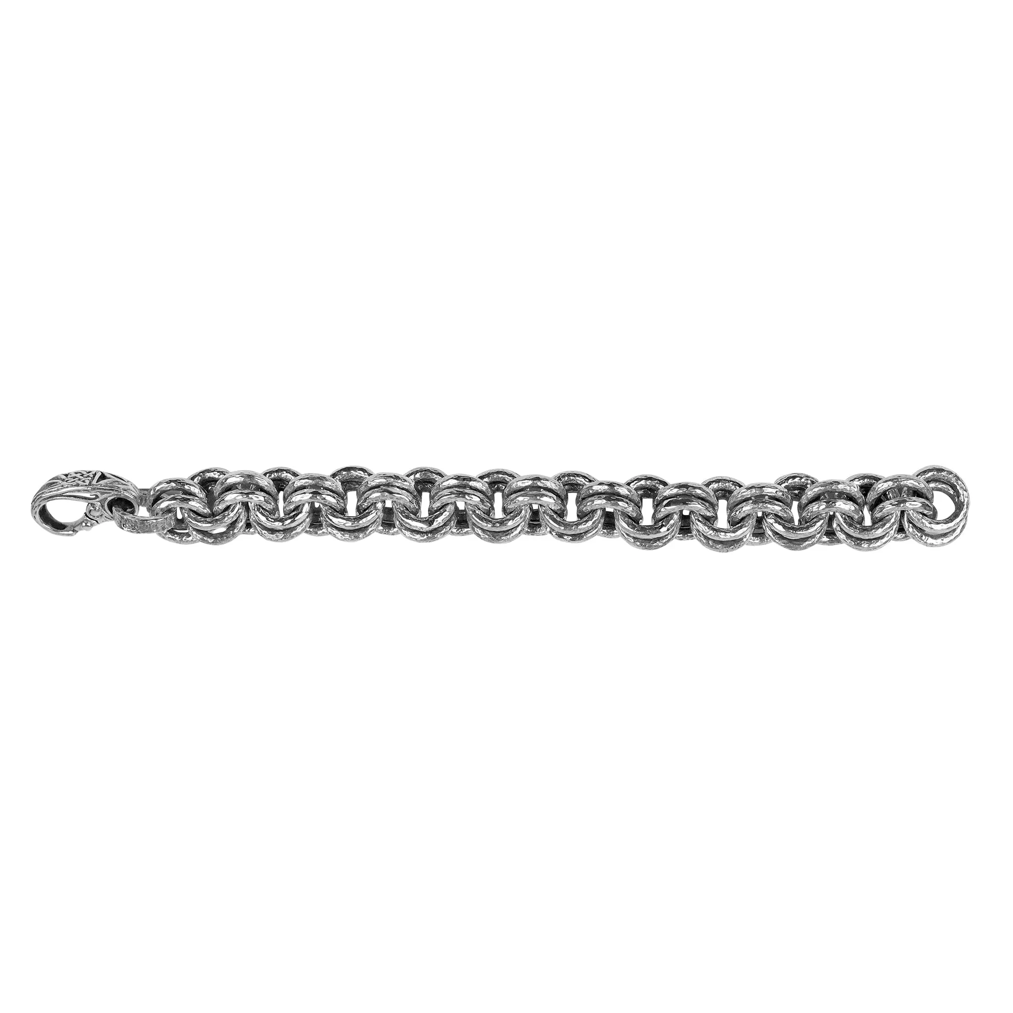 Silver Heavy Double Ring Hammered Pictish  Bracelet