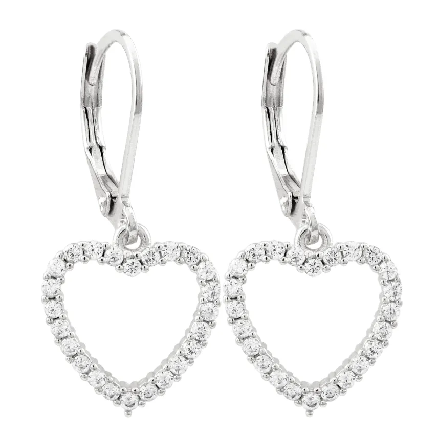 Silver Lever Back earrings with Open CZ Heart