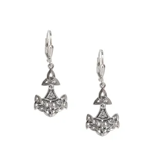 Silver Thor's Hammer Leverback Earrings - Cubic Zirconia